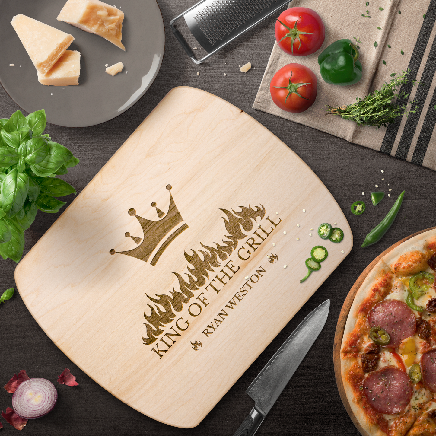 Personalized KING OF THE GRILL Hardwood Oval Cutting Board