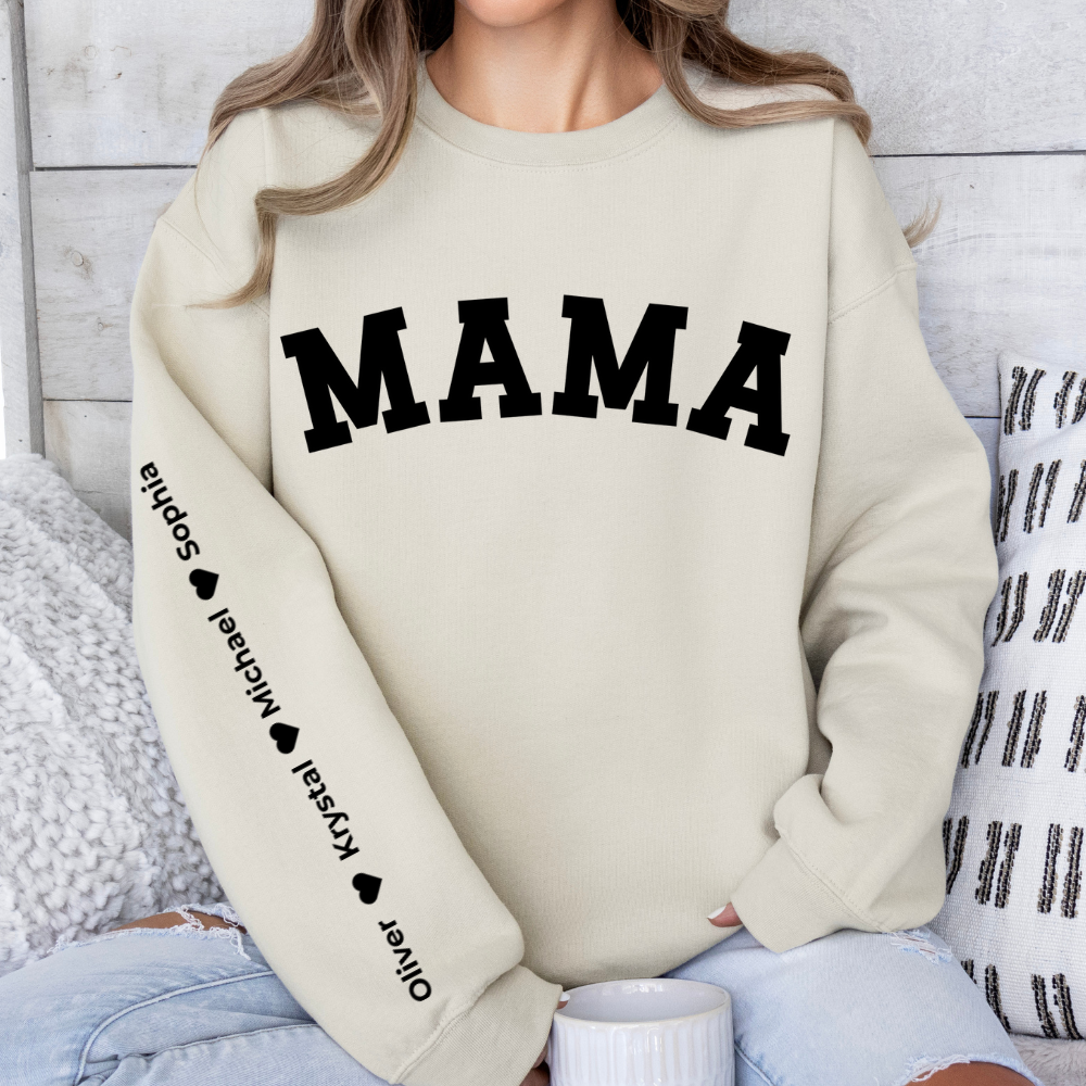 Personalized MAMA Sweatshirt - Vertical Name Sleeve