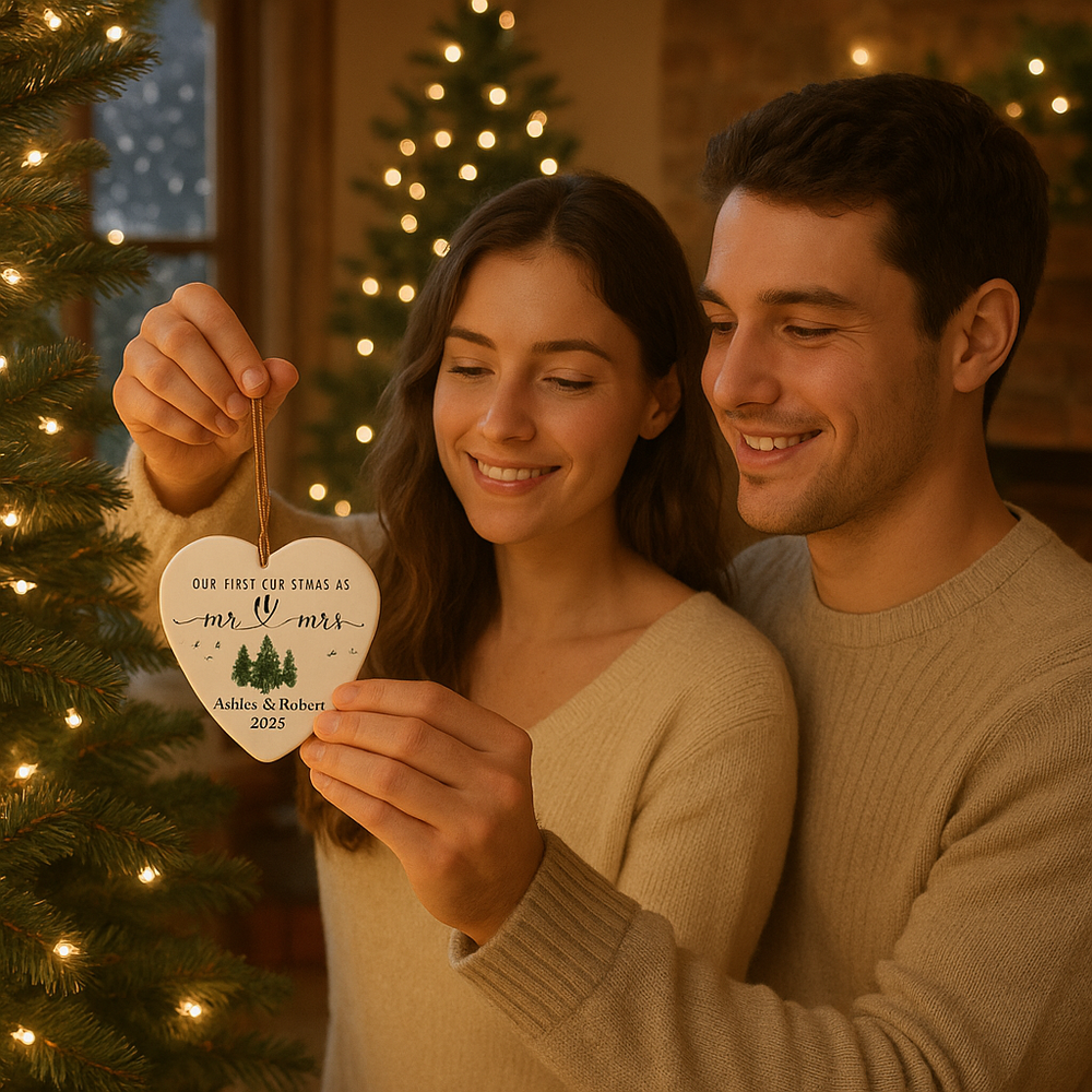 Personalized Mr. & Mrs. First Christmas Ornament - Wedding Gift Keepsake