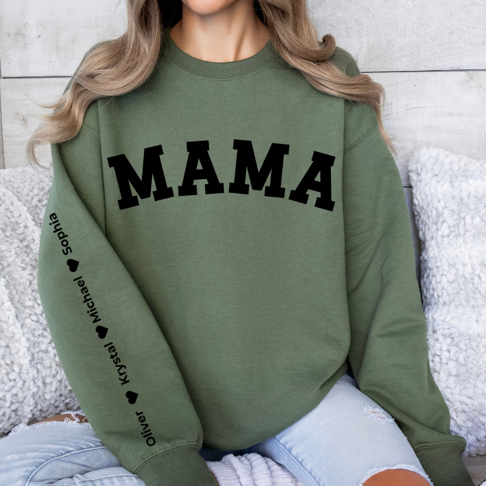 Personalized MAMA Sweatshirt - Vertical Name Sleeve