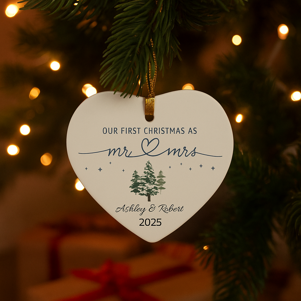 Personalized Mr. & Mrs. First Christmas Ornament - Wedding Gift Keepsake