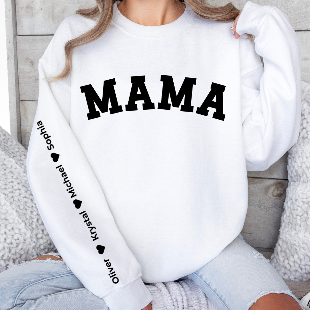 Personalized MAMA Sweatshirt - Vertical Name Sleeve