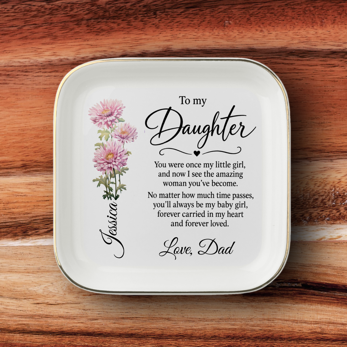 To My Daughter Birth Month Flower, Personalized Jewelry Dish