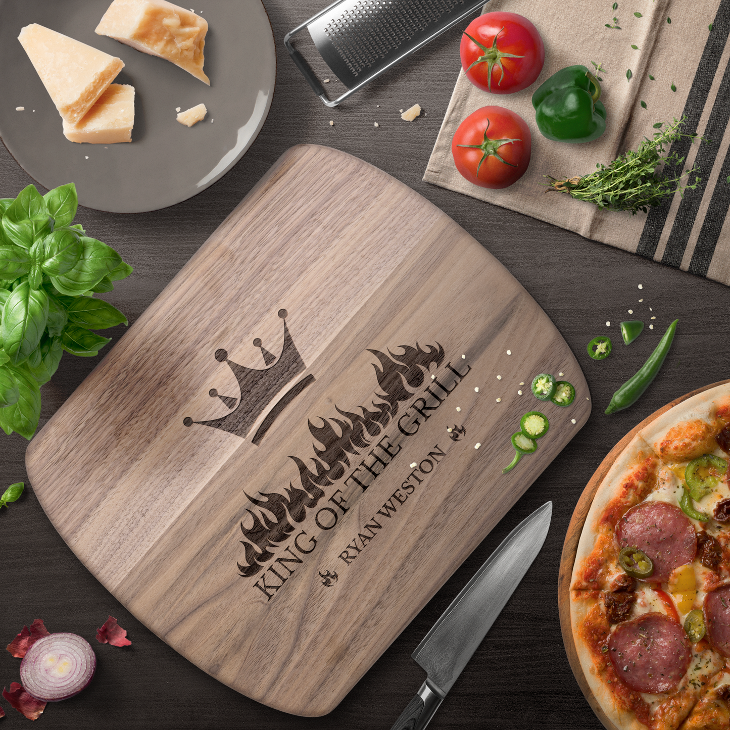 Personalized KING OF THE GRILL Hardwood Oval Cutting Board