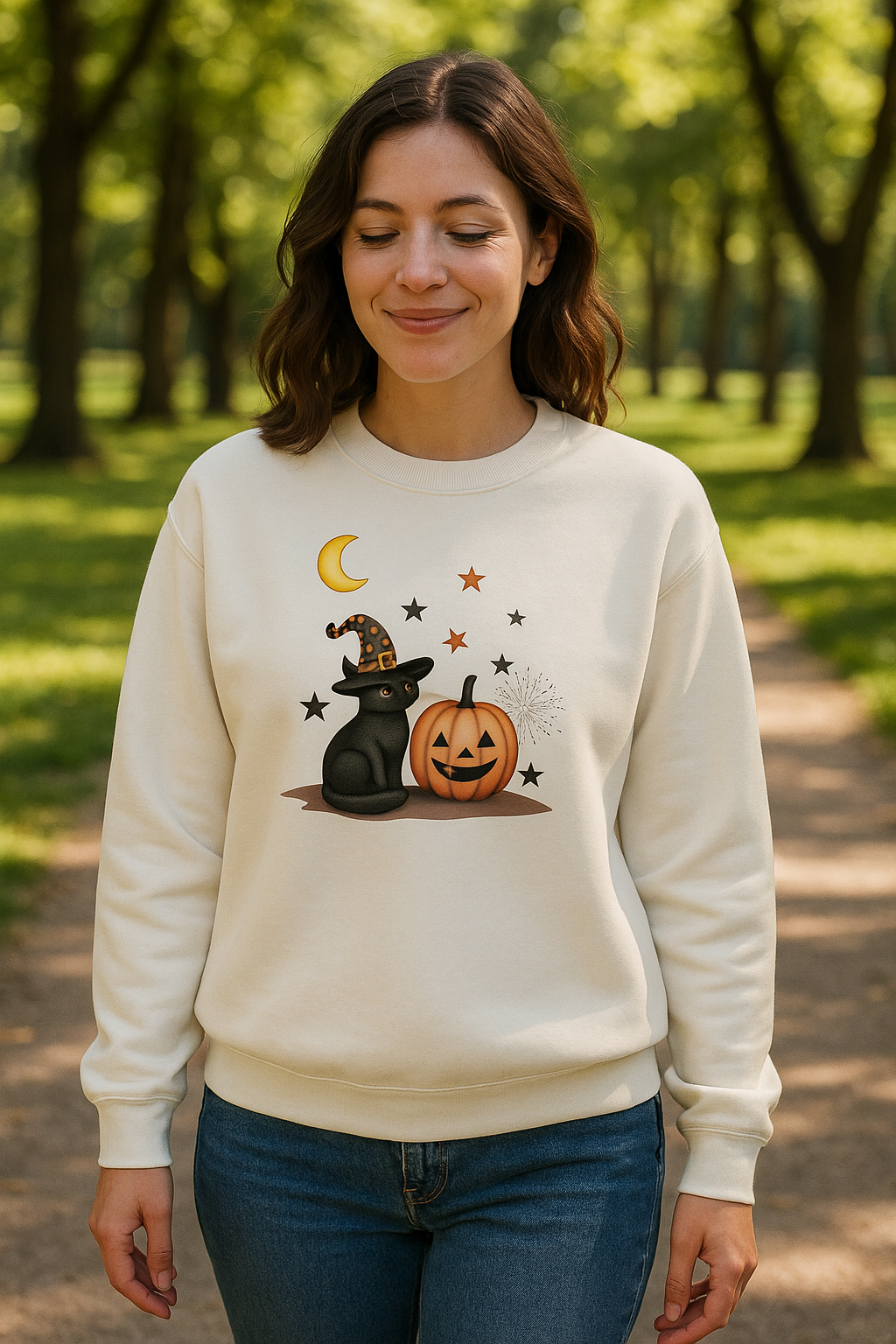 Spooky Cat Crewneck Pullover Sweatshirt