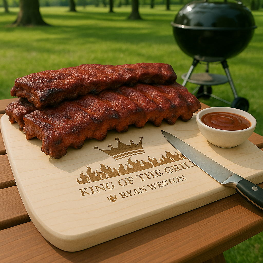 Personalized KING OF THE GRILL Hardwood Oval Cutting Board