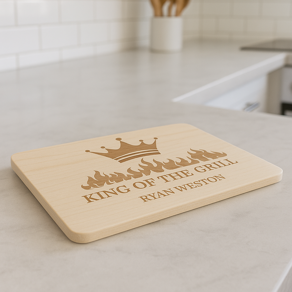 Personalized KING OF THE GRILL Hardwood Oval Cutting Board