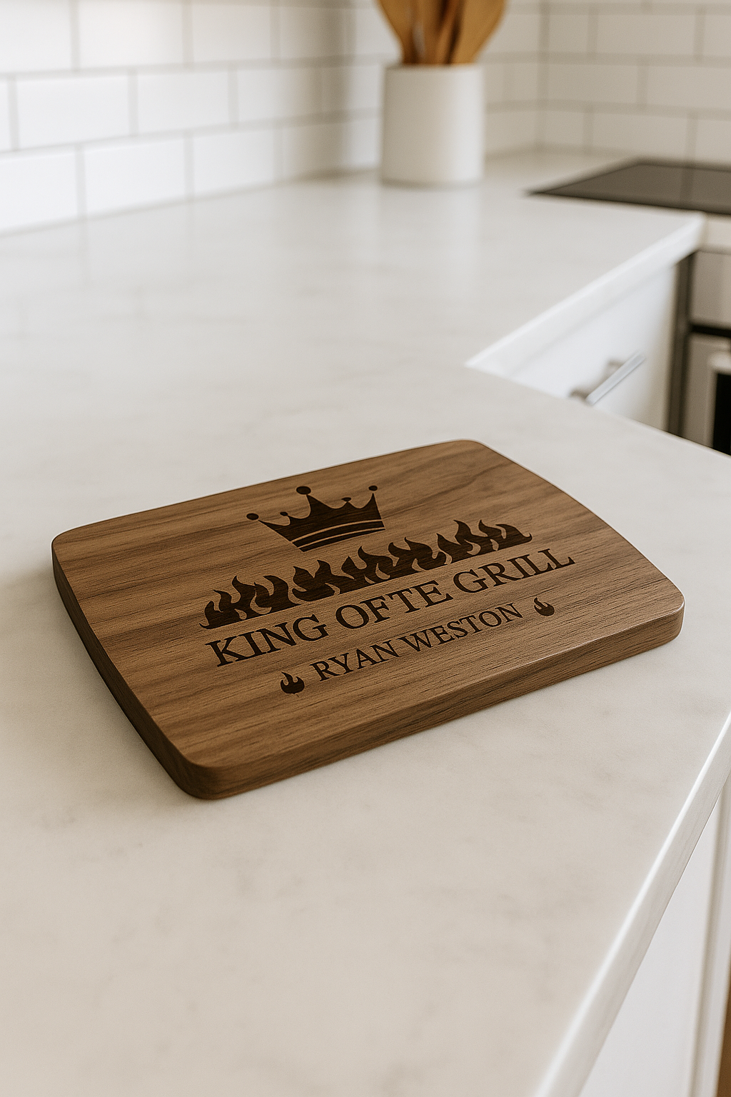 Personalized KING OF THE GRILL Hardwood Oval Cutting Board