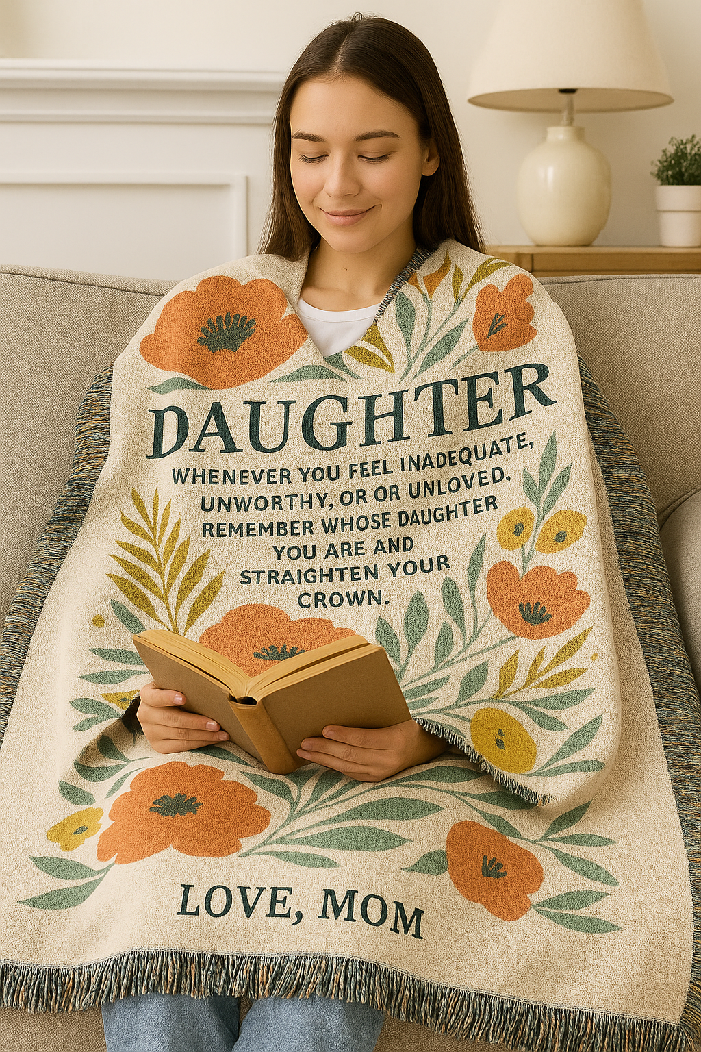 To My Daughter Blanket – Crown of Love | Cozy Woven Gift from Mom