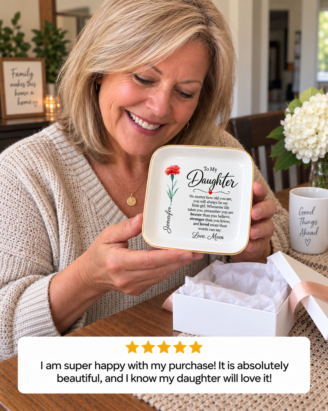 To My Daughter Personalized Birth Flower Jewelry Dish — Gift From Mom