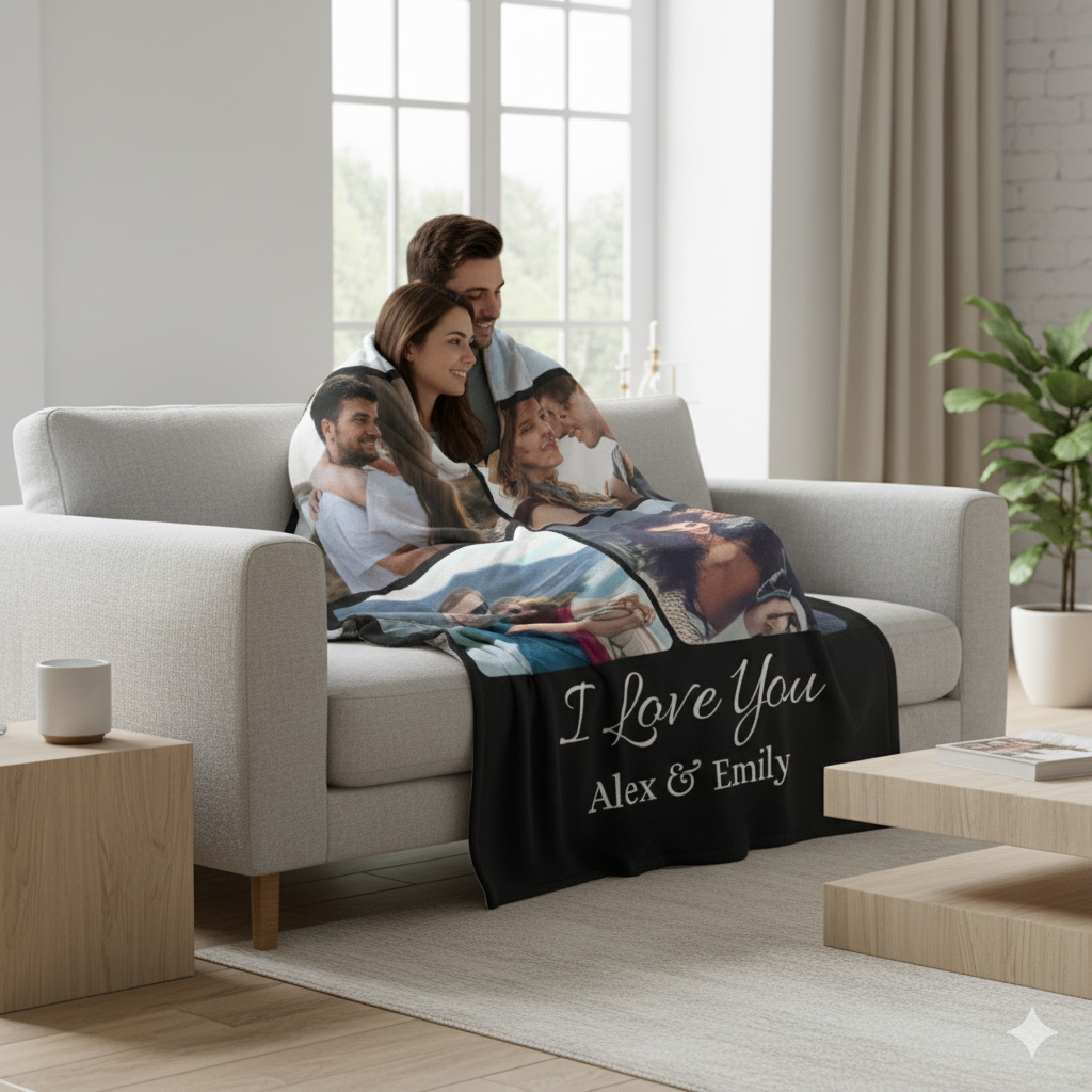 Custom Photo Blanket for Couples - Personalized Wedding & Anniversary Gift