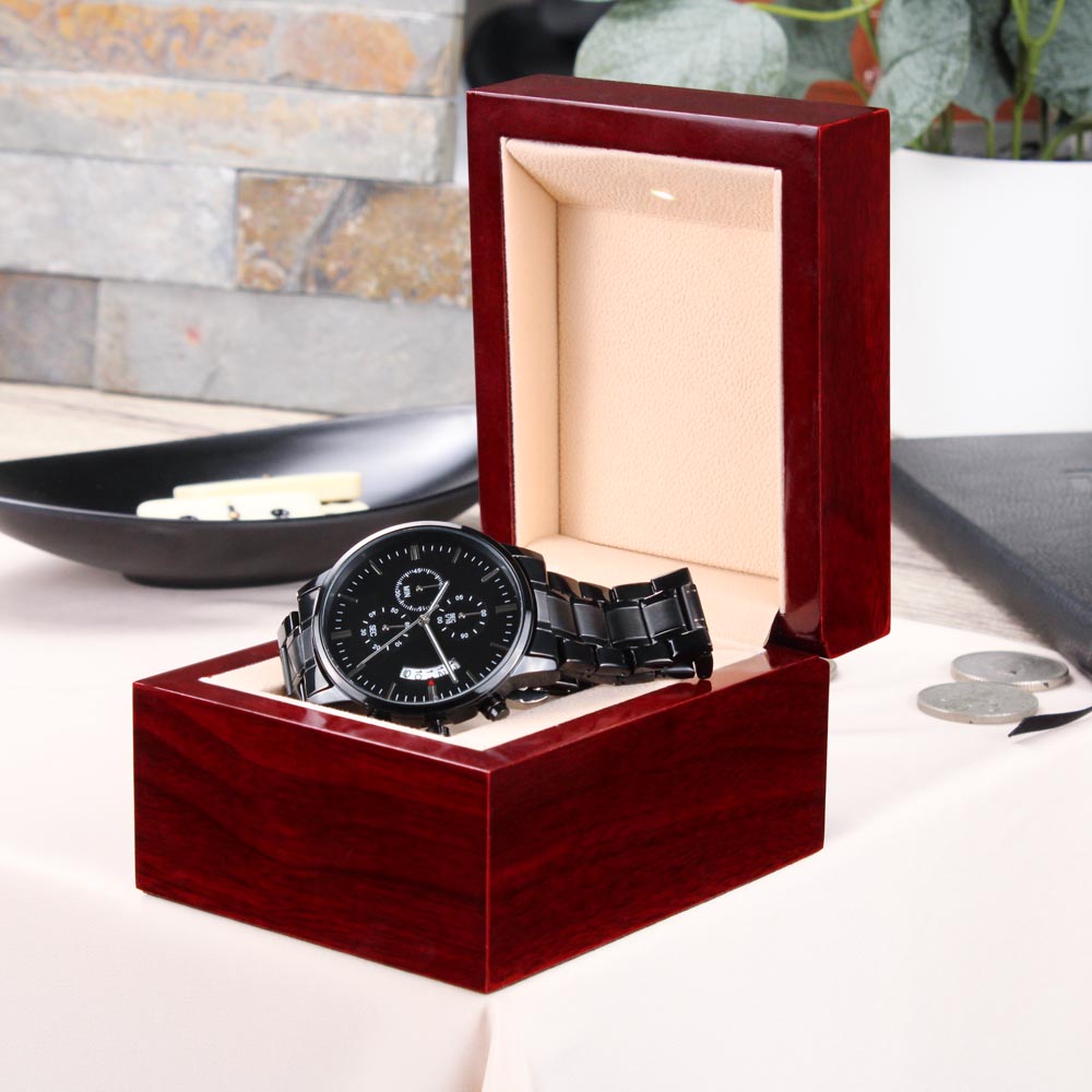 To My Son – Engraved Black Chronograph Watch | A Gift He’ll Never Forget