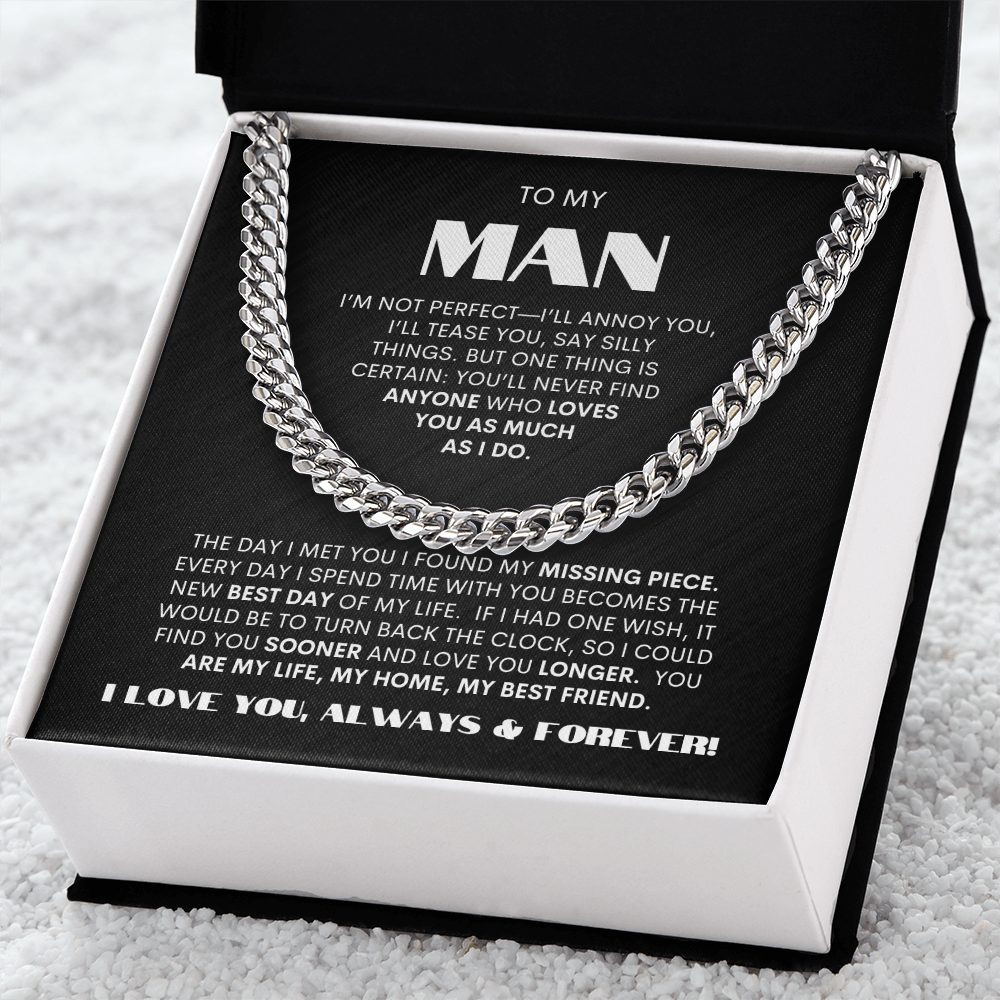 To My Man | My Missing Piece | Cuban Link Chain Gift - BW