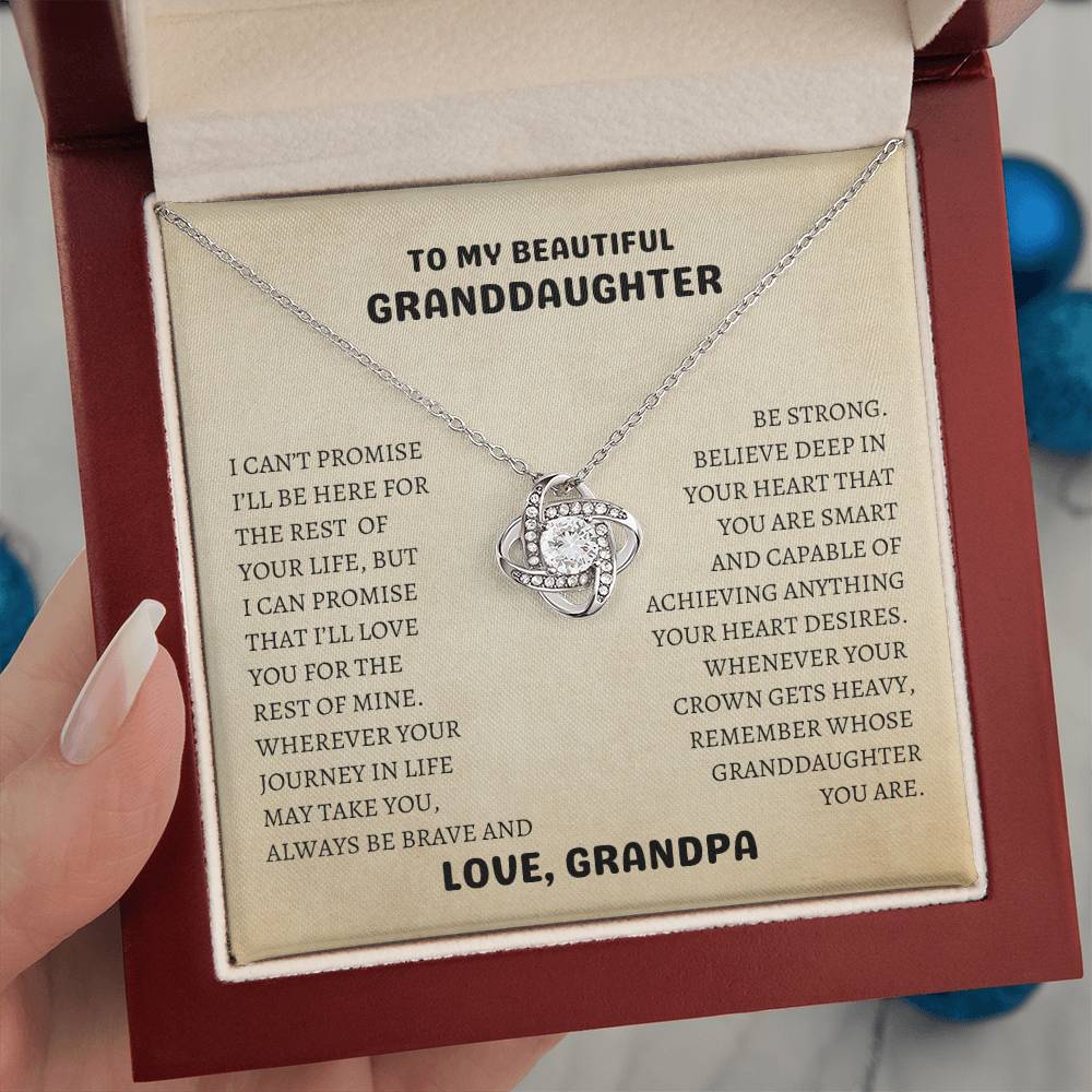 To My Beautiful Granddaughter | Always Be Brave and Be Strong - Love Knot Necklace