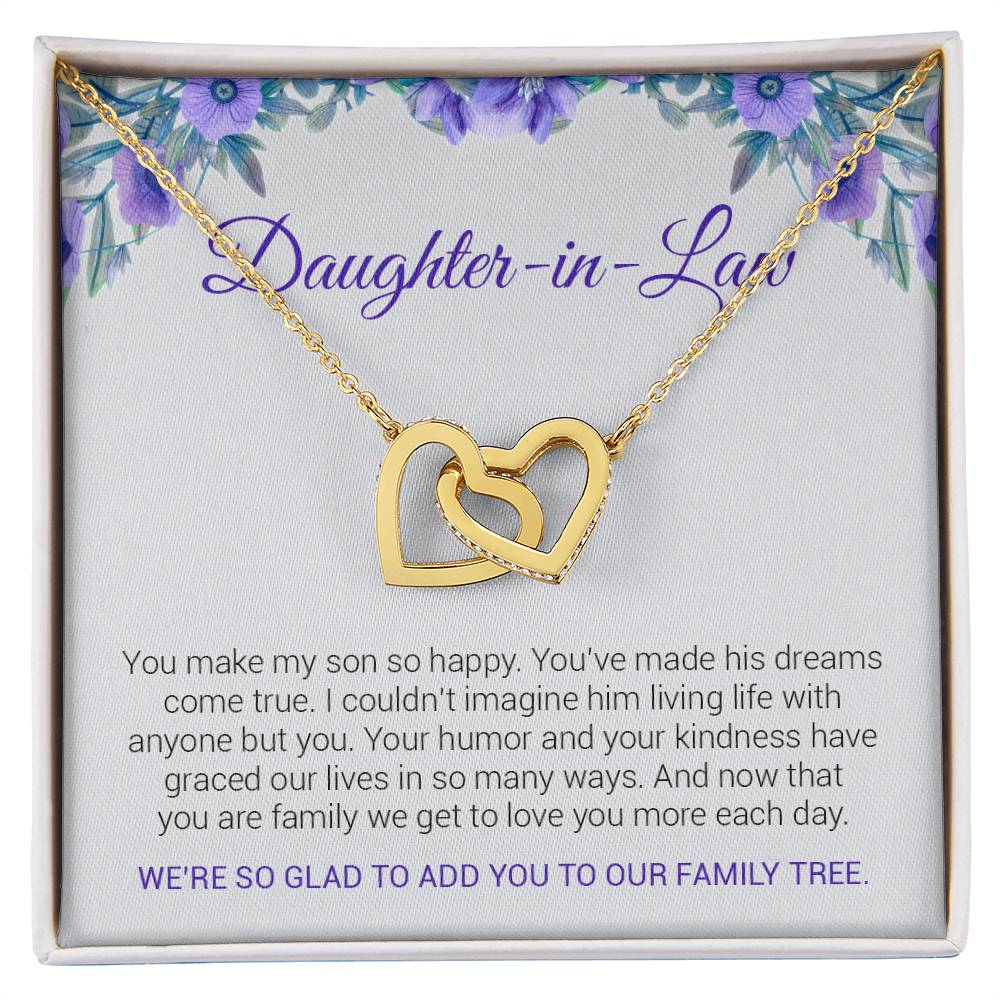 To My Daughter-In-Law | We're So Glad To Add You To Our Family Tree - Interlocking Hearts necklace