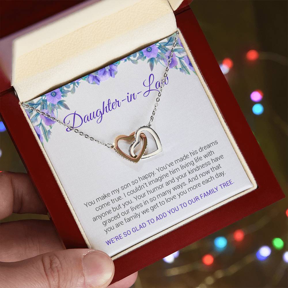 To My Daughter-In-Law | We're So Glad To Add You To Our Family Tree - Interlocking Hearts necklace