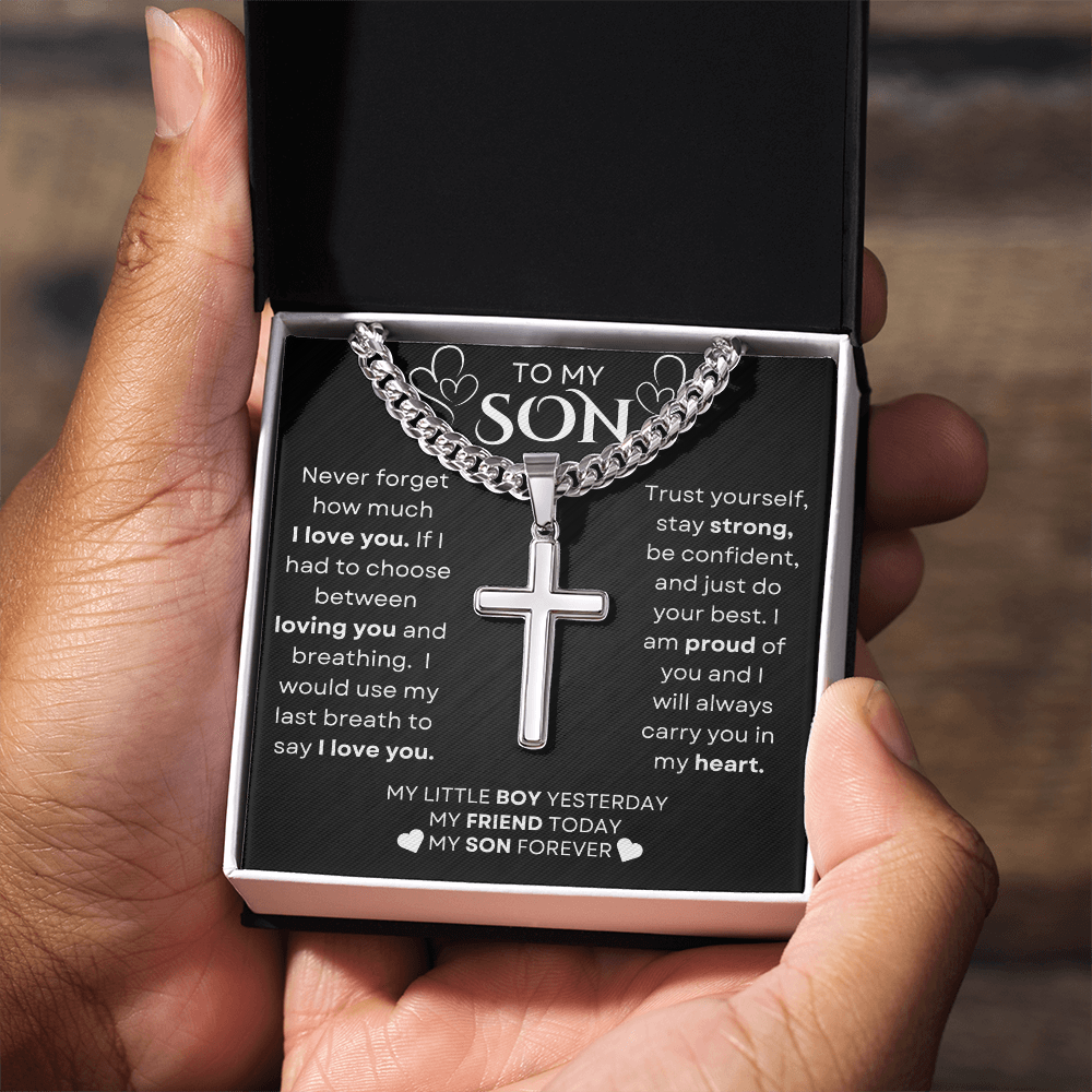To My Son | Never Forget - Chain With Artisan Cross B