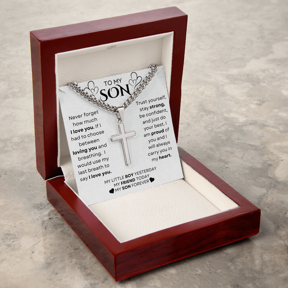 To My Son | Never Forget - Chain With Artisan Cross