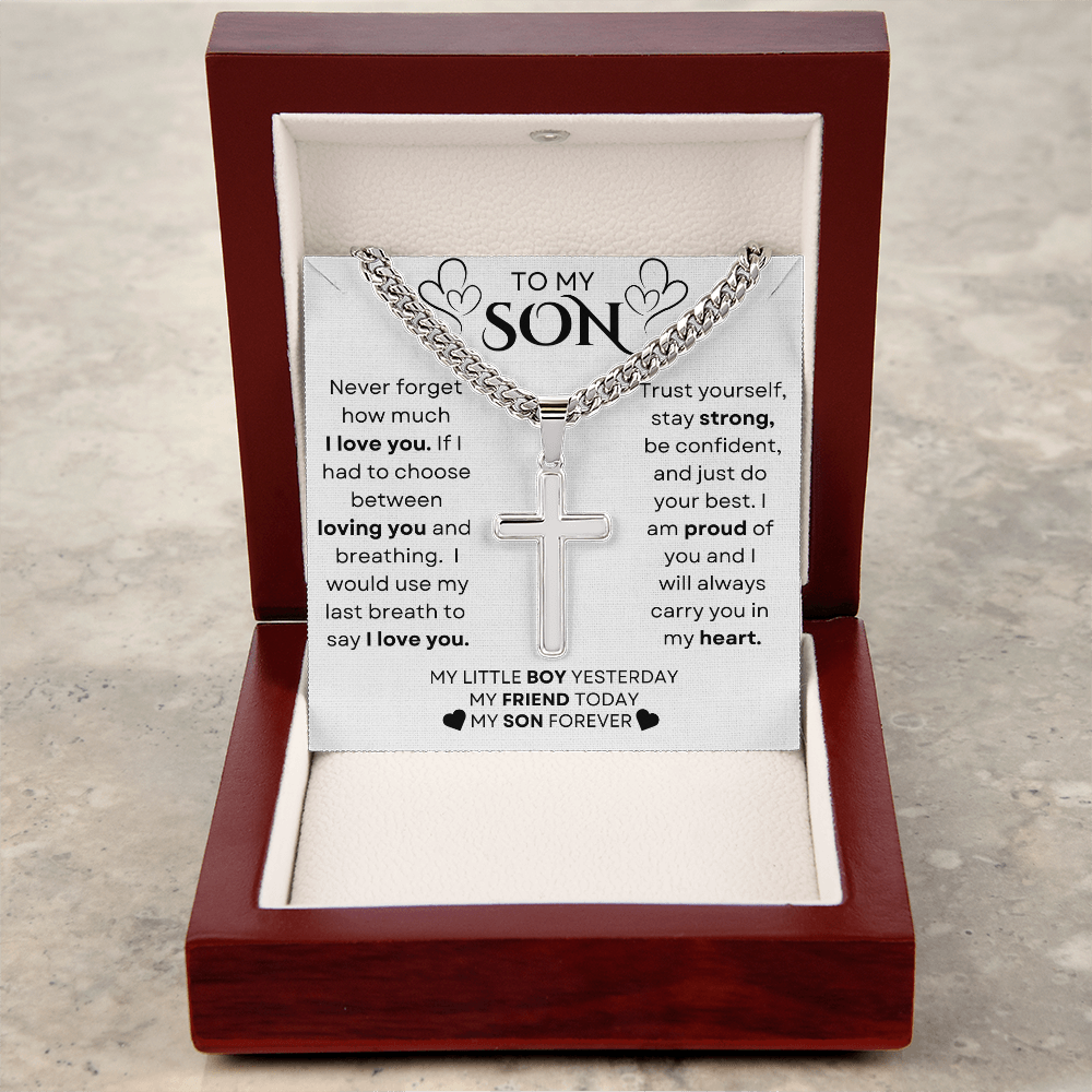 To My Son | Never Forget - Chain With Artisan Cross