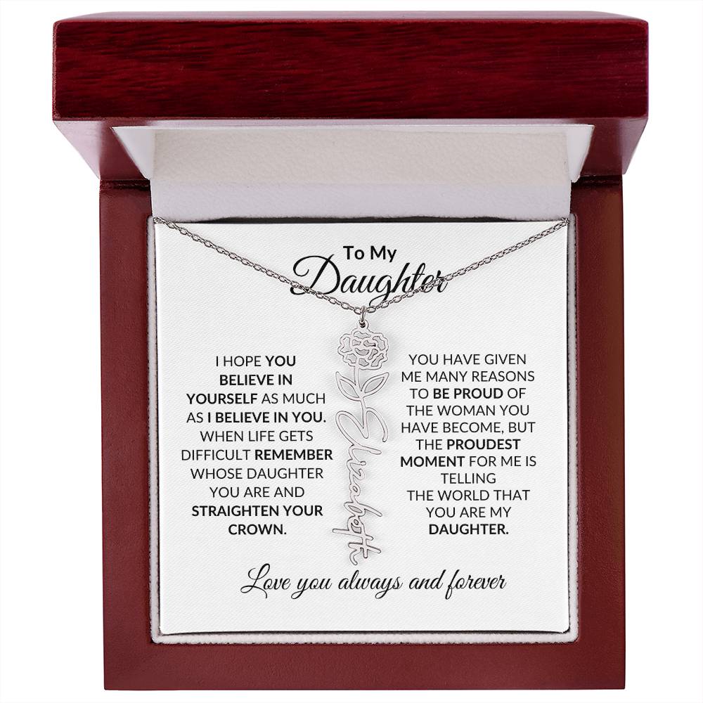 To My Daughter | Believe in Yourself Personalized Flower Name Necklace - Birthday, Graduation, Christmas