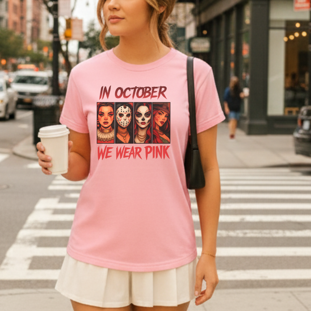 "In October We Wear Pink T-Shirt - Breast Cancer Awareness Unisex Tee"