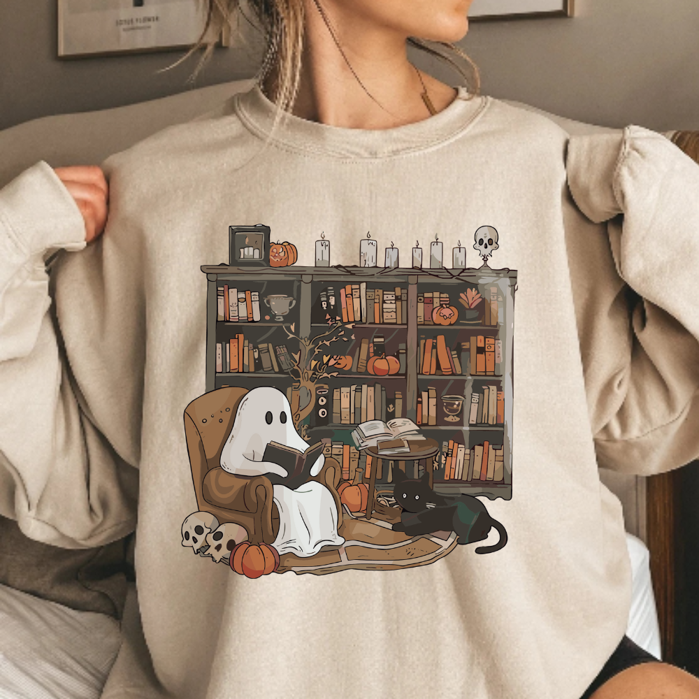 Library Ghost Crewneck Pullover Sweatshirt