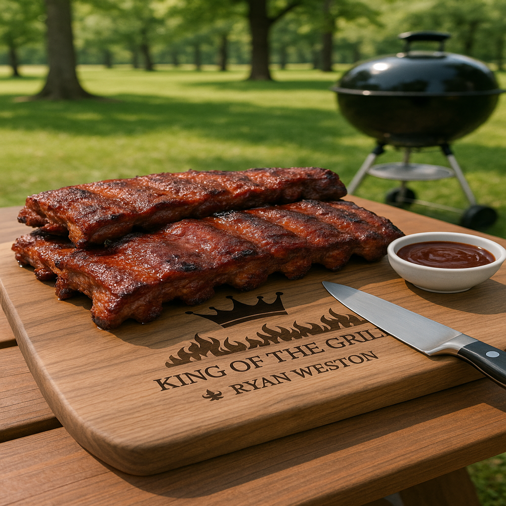 Personalized KING OF THE GRILL Hardwood Oval Cutting Board