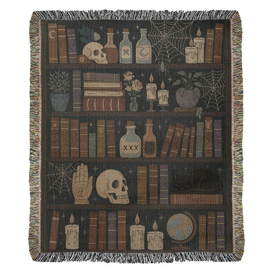 Witchy Bookshelf Woven Throw Blanket | Cozy Halloween & Year-Round Magic