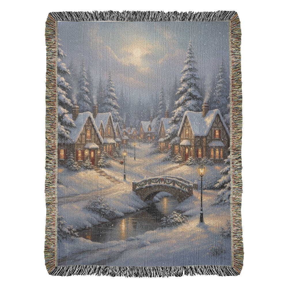 Handwoven Heirloom Blanket - Old Village Artwork Cotton Throw