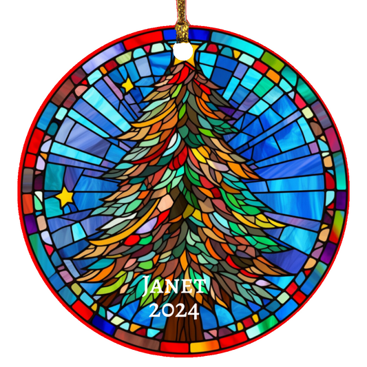 Personalized Tree Faux Stained Glass Circle Ornament (4)
