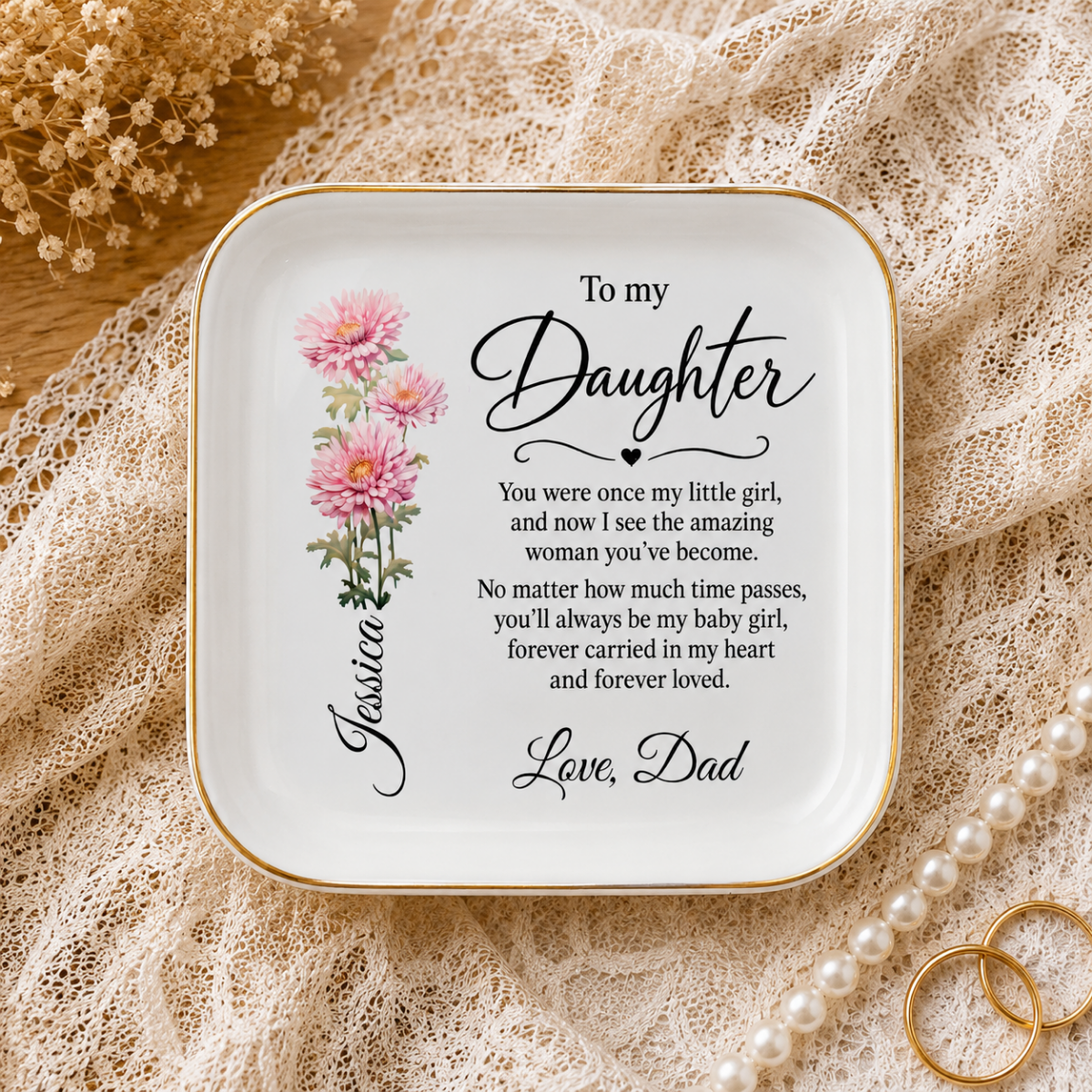 To My Daughter Birth Month Flower, Personalized  Jewelry Dish