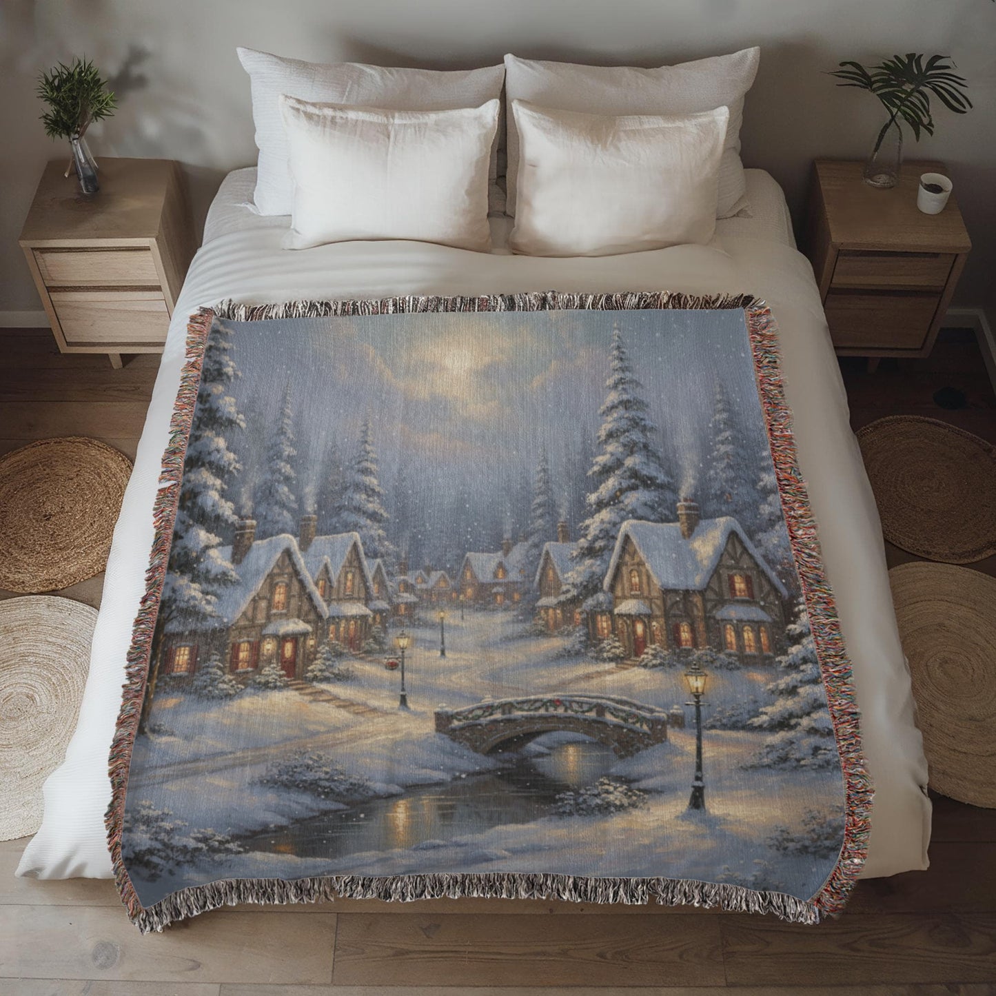 Handwoven Heirloom Blanket - Old Village Artwork Cotton Throw
