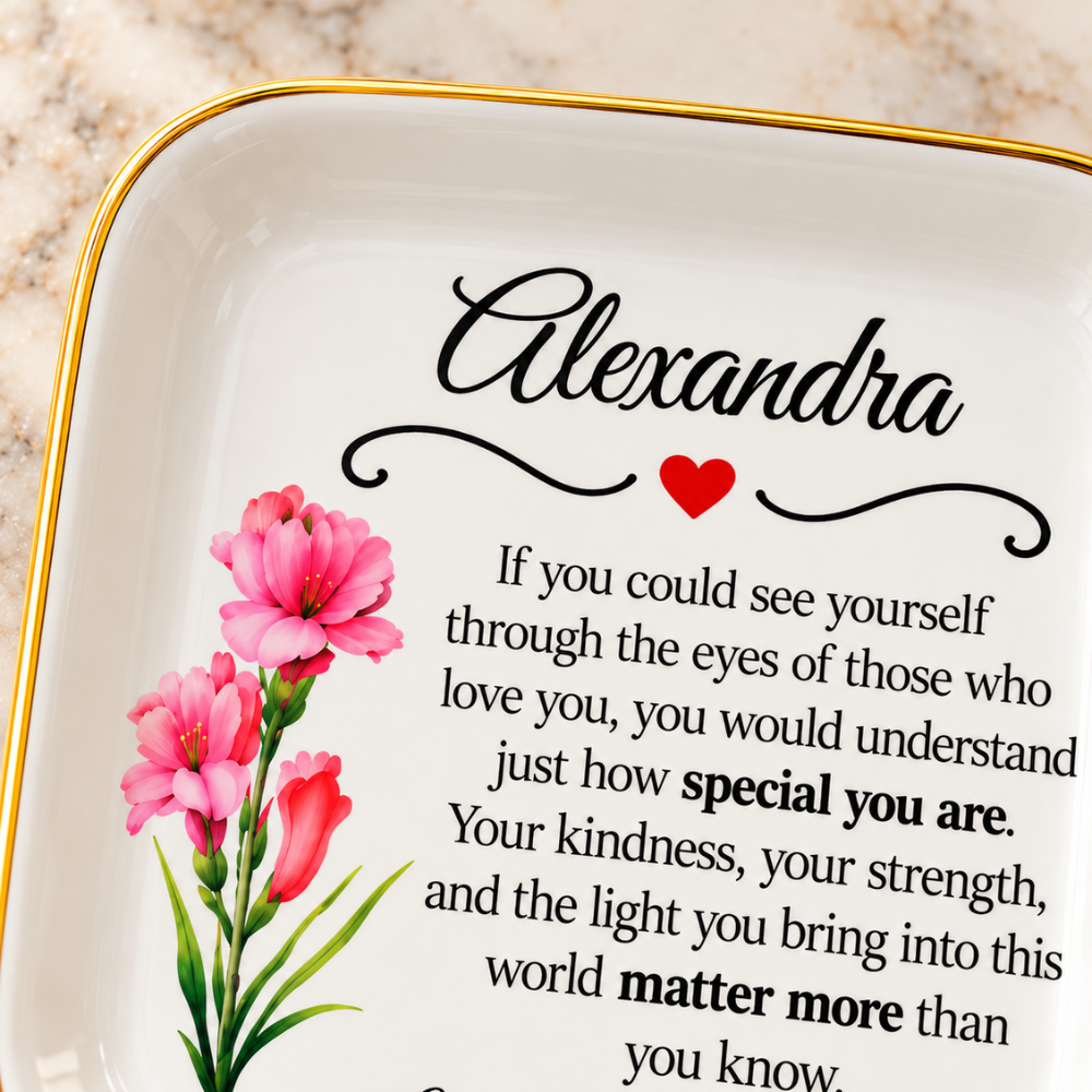 Personalized Birth Flower Jewelry Dish – A Gift Made Just for Her