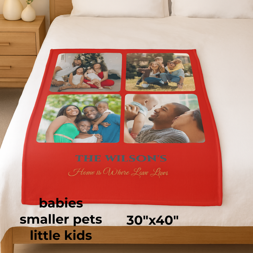 Custom Name Photo Blanket – Family Collage Throw, Christmas & Anniversary Gift
