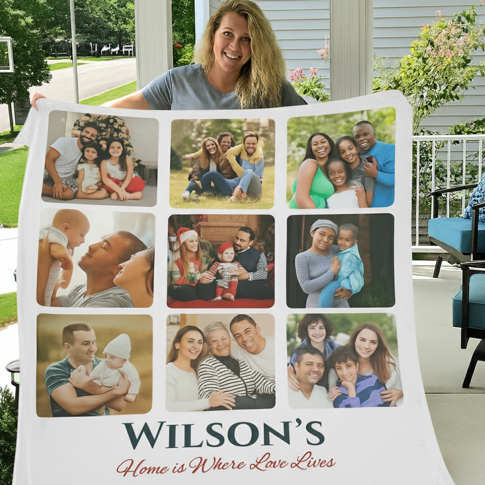 Custom Name Photo Blanket – Family Collage Throw, Christmas & Anniversary Gift
