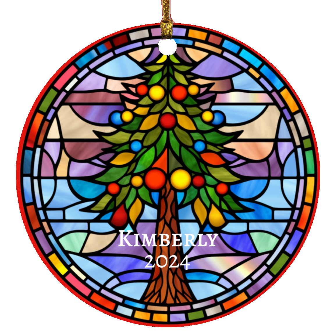 Personalized Tree Faux Stained Glass Circle Ornament (4)