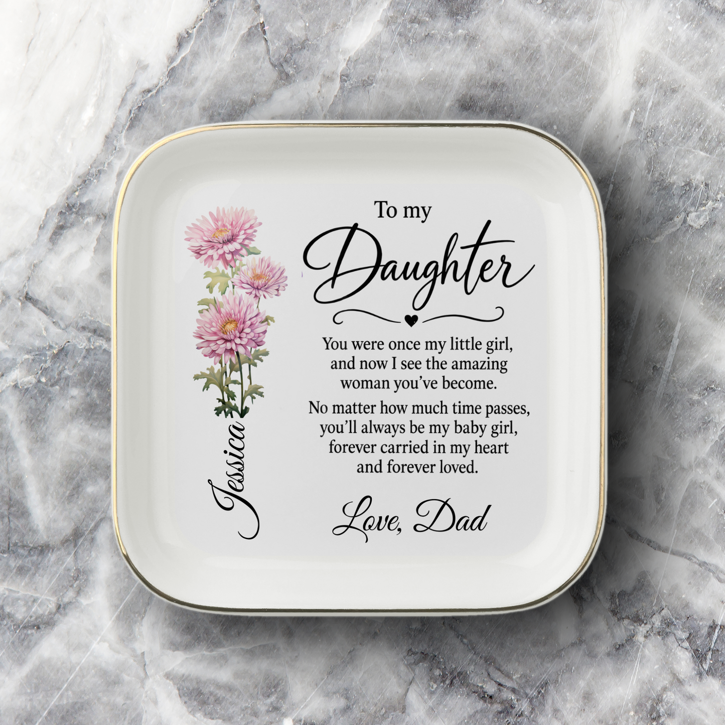 To My Daughter Birth Month Flower, Personalized  Jewelry Dish