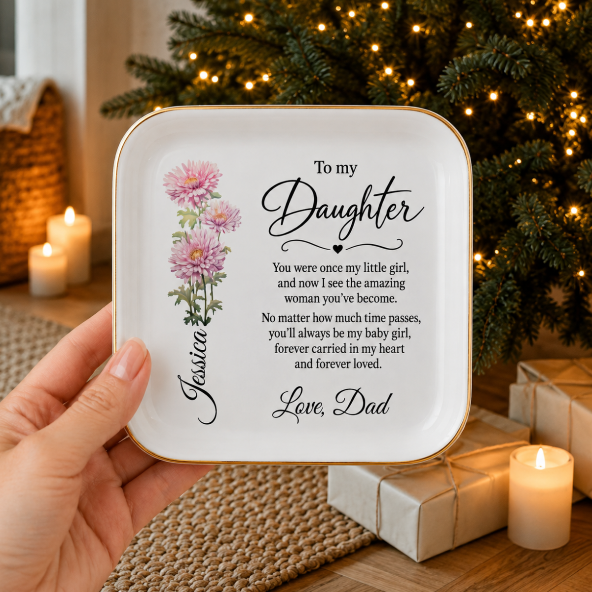 To My Daughter Birth Month Flower, Personalized  Jewelry Dish
