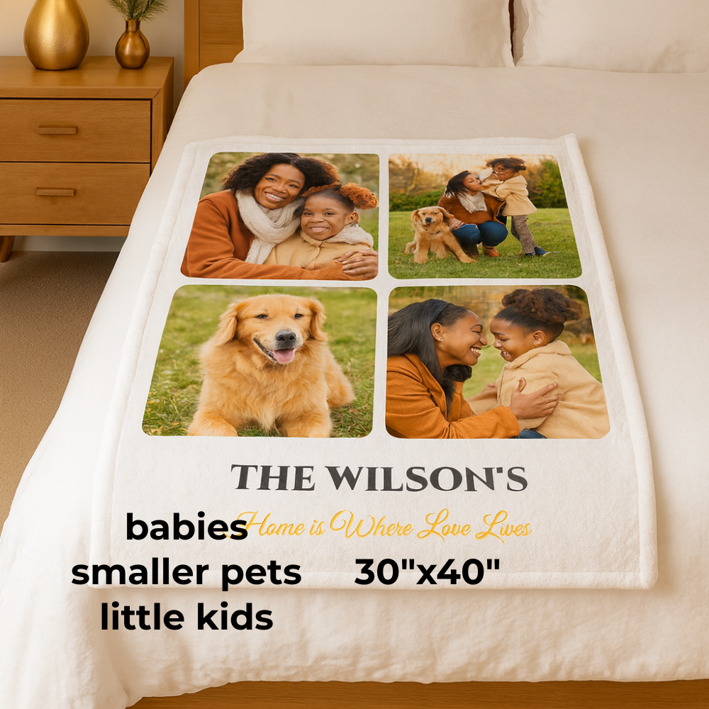 Custom Name Photo Blanket – Family Collage Throw, Christmas & Anniversary Gift