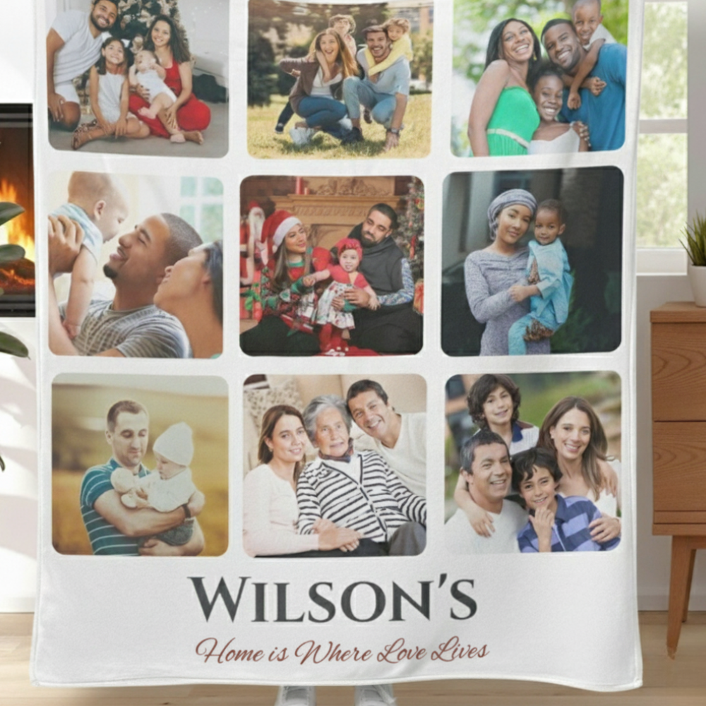 Custom Name Photo Blanket – Family Collage Throw, Christmas & Anniversary Gift