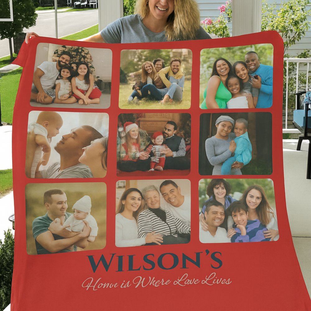 Custom Name Photo Blanket – Family Collage Throw, Christmas & Anniversary Gift