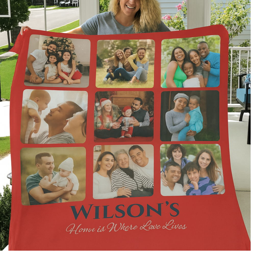 Custom Name Photo Blanket – Family Collage Throw, Christmas & Anniversary Gift