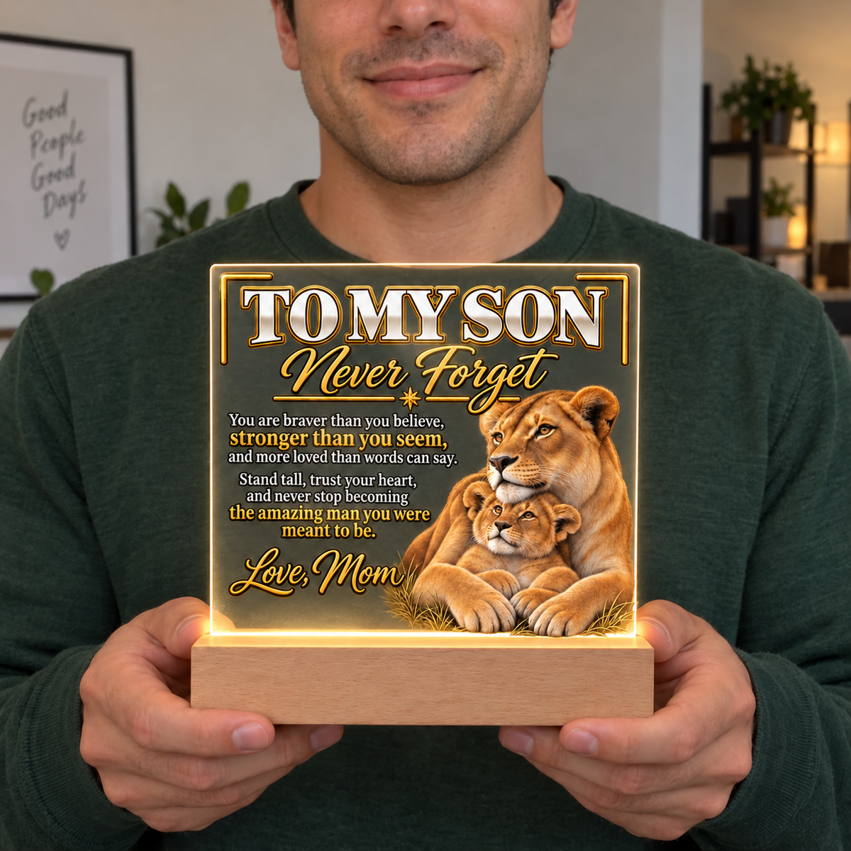 To My Son “Never Forget” LED Acrylic Plaque – Meaningful Gift From Mom