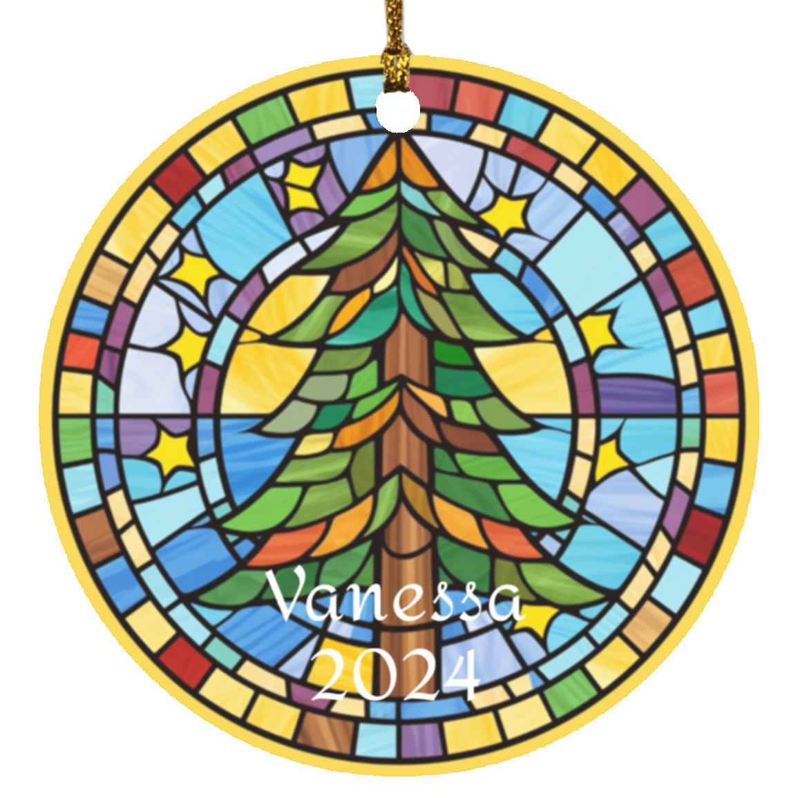 Faux Stained Glass Tree Circle Ornament | Personalized