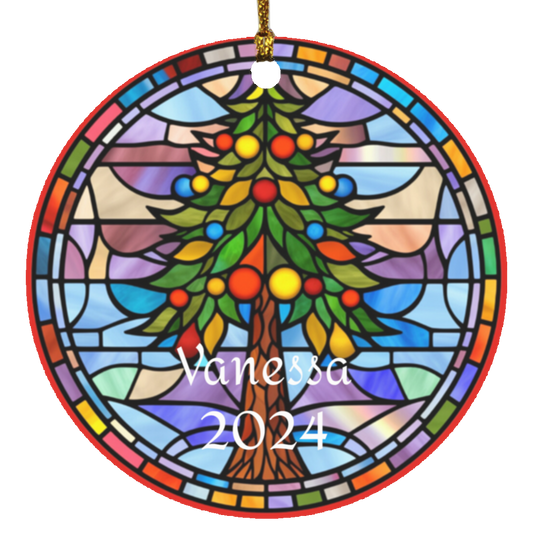 Faux Stained Glass Tree Circle Ornament | Personalized