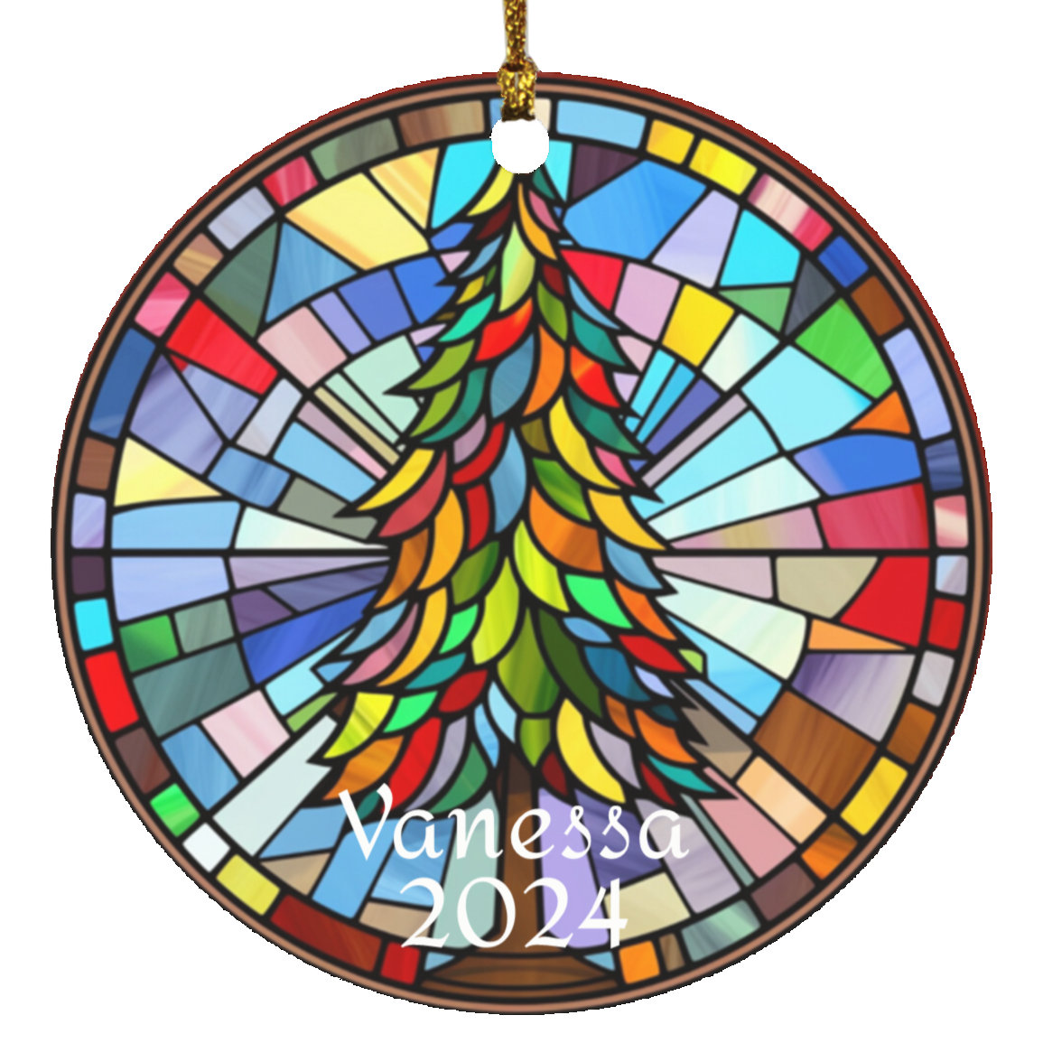 Faux Stained Glass Tree Circle Ornament | Personalized