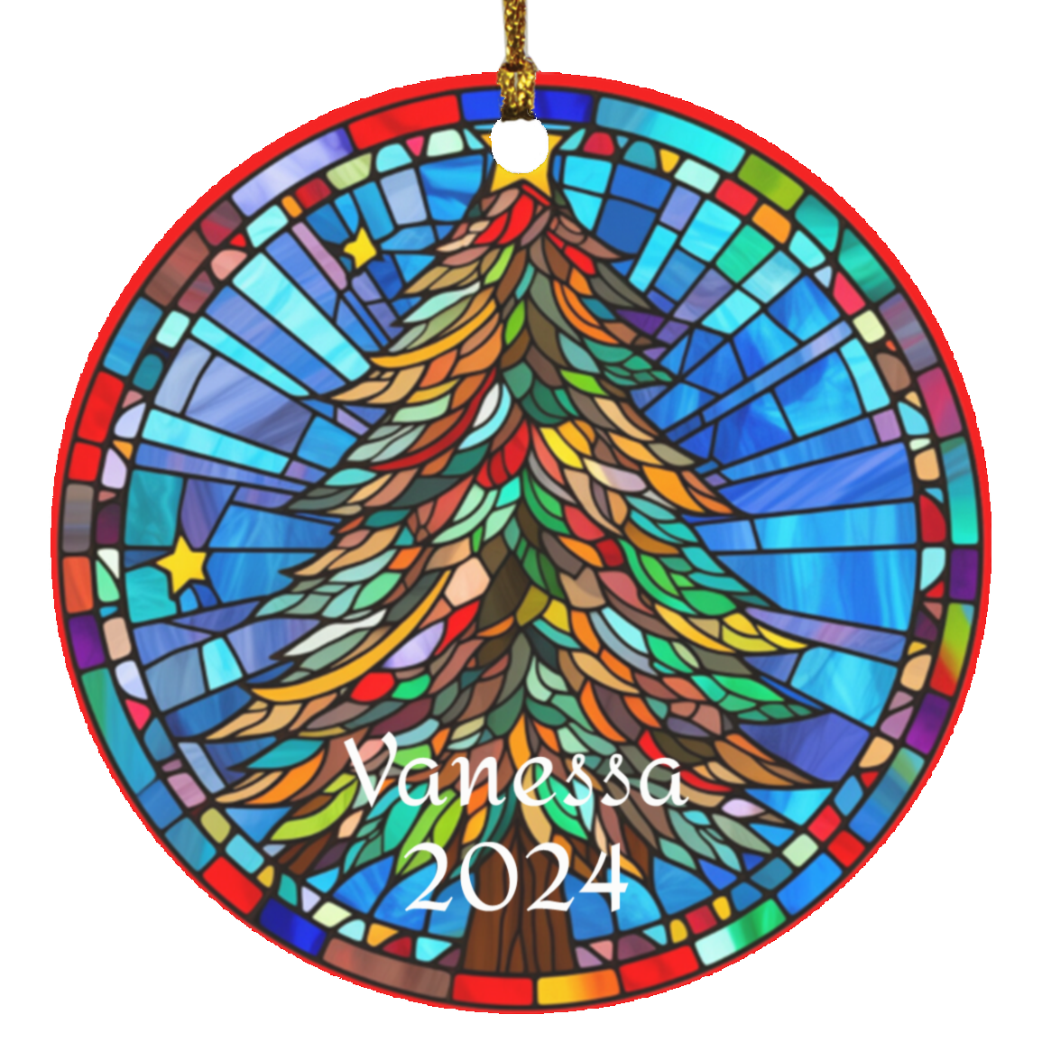 Faux Stained Glass Tree Circle Ornament | Personalized