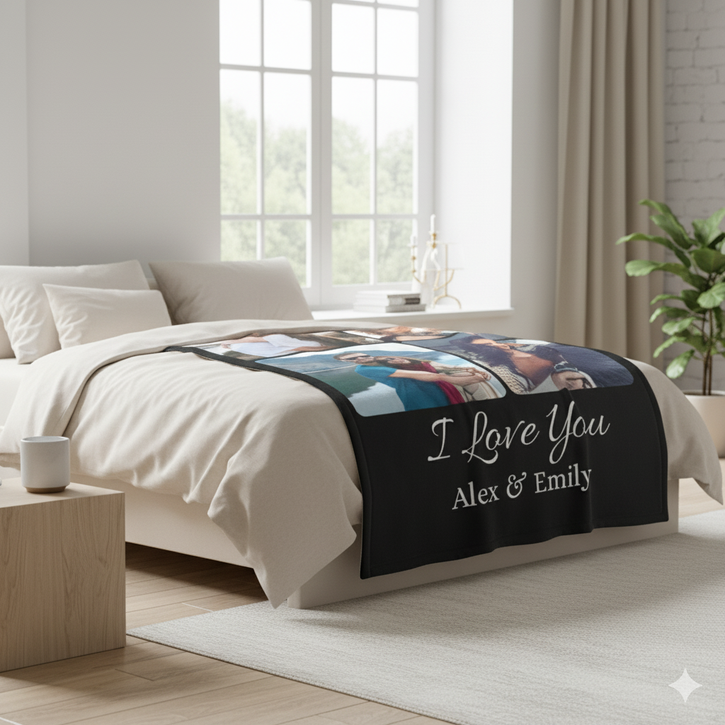 Custom Photo Blanket for Couples - Personalized Wedding & Anniversary Gift