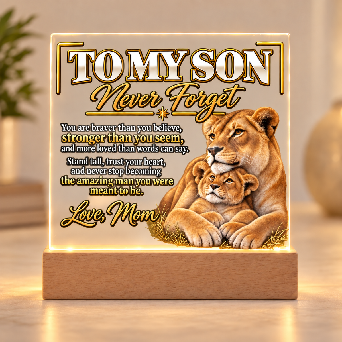 To My Son “Never Forget” LED Acrylic Plaque – Meaningful Gift From Mom