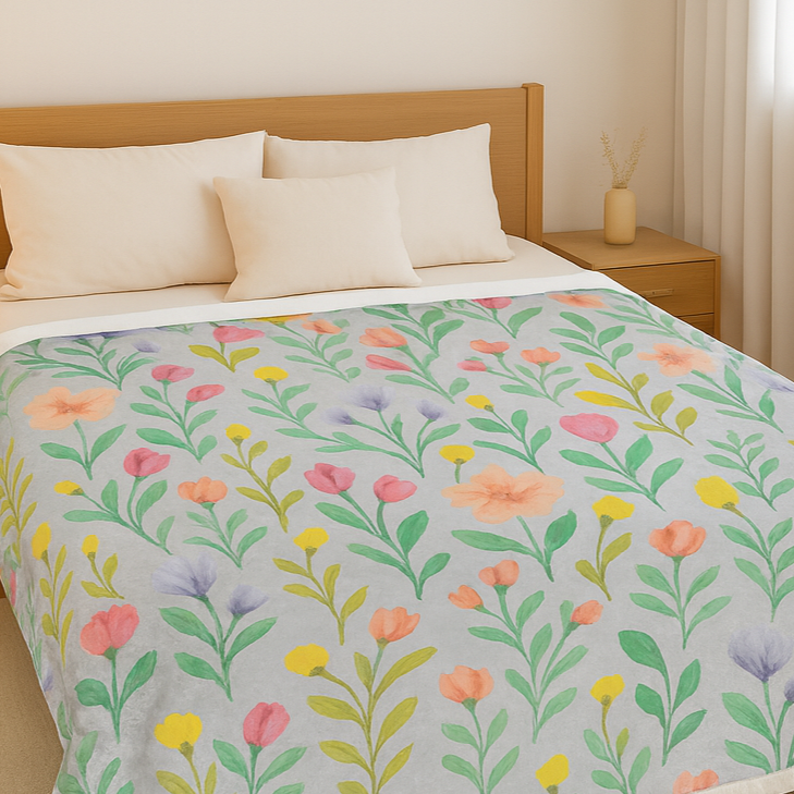 Luxurious Floral Print Fleece Blanket - Ultra Soft & Cozy Throw